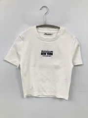 ZARA ザラ Tシャツ/カットソー M ホワイト 前面プリント ブランドロゴ ショート丈 半袖 クルーネック(丸首) レディース
