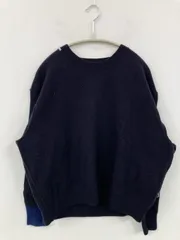 UNIQLO x ANYA HINDMARCH ニット/セーター 3XL ネイビー クルーネック(丸首) 長袖 ワンポイント ブランドロゴ 刺繍 ウール・ニット ミドル丈 レディース