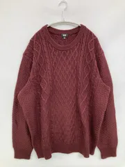 UNIQLO ユニクロ ニット/セーター 3XL レッド ウール・ニット 無地 ミドル丈 長袖 クルーネック(丸首) メンズ