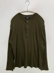 AZUL by MOUSSY アズールバイマウジー Tシャツ/カットソー L カーキ 無地 ミドル丈 長袖 ヘンリーネック メンズ
