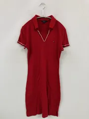 TOMMY HILFIGER トミーヒルフィガー ワンピース S/P レッド 無地 ライン柄 ワンポイント 半袖 ショート・ミニ丈 タイト レディース