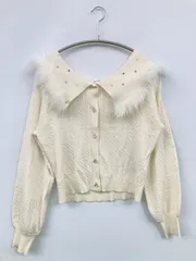 MAJESTIC LEGON マジェスティックレゴン カーディガン/ボレロ M アイボリー フェイクファー ニット 無地 ビジュー ショート丈 長袖 レディース