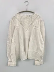 ZARA ザラ シャツ/ブラウス USA L ホワイト コットン 無地 レース 刺繍 ミドル丈 長袖 ノーカラー レディース