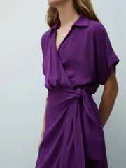 マッシモ ドゥッティ Rab ロング丈ワンピース 半袖 Vネック シャツ 紫 PURPLE パープル 旅行リゾートスタイルのサムネイル