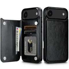 VOFOLEN for iPhone 17 Airケース カード収納 背面 手帳型 いphone17 Air ケース カード入れ PUレザー スマホケース 軽量 薄型 アイフォン17 Air 耐衝撃 落下防止 携帯 スタンド機能 全面保護カバー ブラックのサムネイル