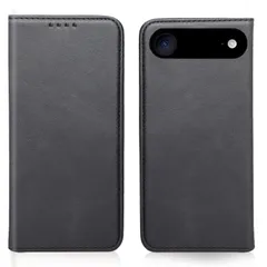 Ayakumo for iPhone air ケース 手帳型 アイフォン エア 手帳 ケース 高級PUレザー マグネット式 3枚カード収納 横置きスタンド機能 スピーカーホール付き シンプルデザイン ヴィンテージライクな質感 耐衝撃 ブラックのサムネイル