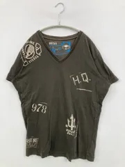 DIESEL ディーゼル Tシャツ/カットソー L グレー 前面プリント ブランドロゴ ミドル丈 半袖 Vネック メンズ
