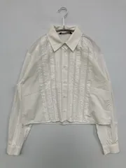 ZARA ザラ シャツ/ブラウス M ホワイト コットン 無地 ショート丈 長袖 レギュラーカラー レディース