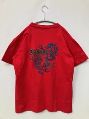Tシャツ/カットソー L レッド 前面プリント バックプリント ミドル丈 半袖 クルーネック(丸首) メンズ レディース