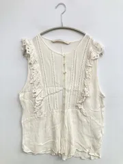 ZARA ザラ シャツ/ブラウス USA L アイボリー 無地 レース フリル ミドル丈 袖なし ノーカラー レディース