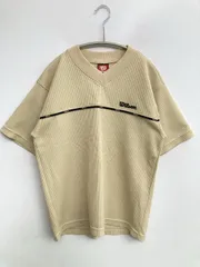 Wilson ウィルソン Tシャツ/カットソー S ベージュ 無地 ブランドロゴ ライン柄 ミドル丈 半袖 Vネック メンズ レディースのサムネイル