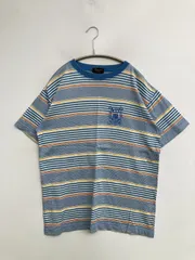 Aquascutum アクアスキュータム Tシャツ/カットソー M ブルー ボーダー柄 ブランドロゴ 刺繍 ミドル丈 半袖 クルーネック(丸首) メンズのサムネイル
