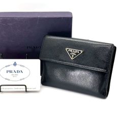 美品✨PRADA ブラックレザー 三つ折り財布 三角 トライアングル 黒