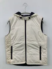 TOMMY HILFIGER トミーヒルフィガー ダウンベスト S ホワイト 無地 ブランドロゴ ライン柄 フードあり メンズ レディース
