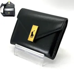 【小さく品を宿す】　POLO RALPH LAUREN 　二つ折り財布 フォールドオーバーカードケース ポニー ゴールド金具 牛革　ブラックのサムネイル