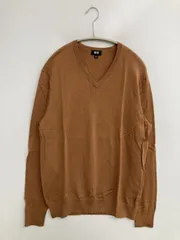 UNIQLO ユニクロ ニット/セーター L ブラウン ウール・ニット 無地 ミドル丈 長袖 Vネック メンズ