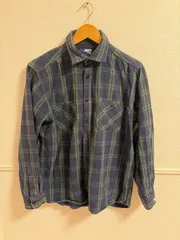 (^w^)b  美品 マックハウス NAVY JEANS 1936 長袖 ネルシャツ L 緑 紺 チェック柄 NJ-S-M004 キャッツアイ 猫目ボタン フランネル コットン100% ワークシャツ アメカジ メンズ 紳士服 S OM13092MRのサムネイル