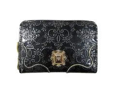 アナスイ ANNA SUI ルーミー 財布 小銭入れ ラウンドファスナー エンボス エナメル ローズ柄 ネイビー系のサムネイル