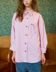 23区 今期者ピンク ストライプ 長袖シャツ 刺繍ポケット - メルカリ