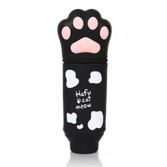 Nomadra ペンケース 立つ かわいい 猫 パープル ピンク ブラック 肉球 筆箱 ペンスタンド スタンド型 ペン立て 自立式 シリコン素材 ファスナー付き 大容量 中学生 高校生 大学生 女の子 プレゼント (ブラック) [ブラック]のサムネイル