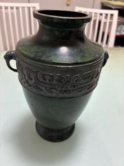 骨董・時代物】青銅製 火鉢 * 木製台座付き瓶掛手あぶり 鉢カバー