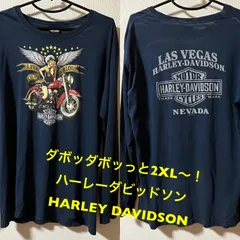 ダボッダボッっと2XL〜！ハーレーダビッドソン 古着長袖TシャツロンT  ネイビー ピンナップガールのサムネイル
