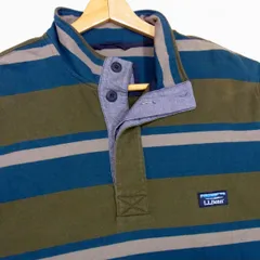 希少サイズ◇L.L.bean スウェット ラガーシャツ ハイネック ボーダー柄 ロンＴ 大きめ メンズ トップス エルエルビーン ペルー製のサムネイル