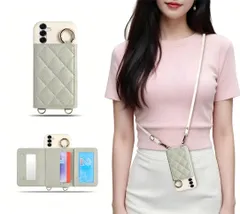 for Galaxy S25 用 ケース ショルダー かわいい 肩紐 斜めがけ ストラップ付き スマホケース 長さ調整可能 衝撃吸収 傷防止 耐衝撃 レディース 女子 用 (グリーン ホワイト)のサムネイル