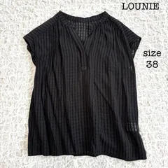 LOUNIE ルーニィ シアーチェック フレンチスリーブブラウス コットンレーヨン ブラック 38のサムネイル