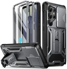 Galaxy S25 Ultra 6.9インチ用 Poetic Spartan ケース [スライド式カメラカバー] [指紋認証対応スクリーンプロテクター] ミリタリーグレードの頑丈な耐衝撃性 S25 Ultra 携帯ケース キックスタンド付き メタリックガンメのサムネイル