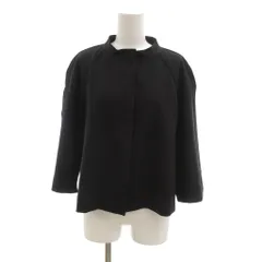 ランバン LANVIN ノーカラージャケット 38 黒 ブラック ラグランスリーブ ウール スナップボタン /NL ■ECG006のサムネイル