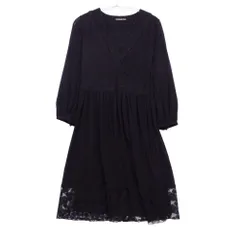美品 VIVIENNE TAM ヴィヴィアンタム ワンピース カシュクール フラワー 刺繍 レース ロングスリーブ シースルー シフォン ドレス ブラック 0【S】 レディース 【中古】のサムネイル