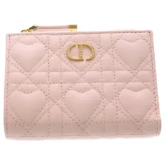 DIOR (ディオール) カロ ピンク ハート 二つ折り財布 コンパクトウォレット レザー ゴールド金具のサムネイル