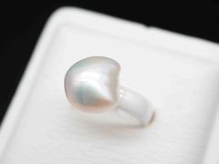 本真珠 あこや真珠バロックパールリング 11.6mm無調色ブルー虹色L1380