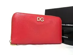 DOLCE＆GABBANA ドルチェ&ガッバーナ 財布 - - レッド レザー レディース ロゴ ラインストーン ラウンドファスナー 長財布 ゴールド金具 美品のサムネイル
