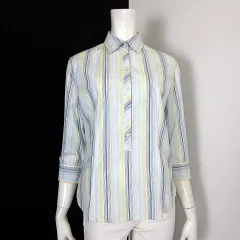 ジェイクルー J.CREW シャツ ブラウス プルオーバー マルチストライプ ハーフボタン コットン 7分袖 M オフ白 マルチカラーのサムネイル