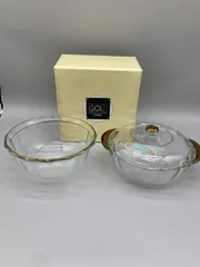 ★未使用★ 岩城硝子 パイレックス カットラインゴールド　キャセロール ボウル セット　耐熱ガラス　2点セットのサムネイル