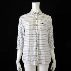 クロコダイル CROCODILE シャツ ブラウス ダブルガーゼ チェック ロゴ コットン 7分袖 L オフ白 マルチカラーのサムネイル