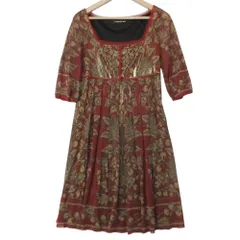 VIVIENNE TAM ヴィヴィアンタム ワンピース パワーネット ショートスリーブ シルク ナイロン マキシ丈 花柄 胸ボタン レッド 1【M】 レディース 【中古】のサムネイル