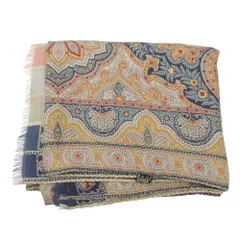 美品 ETRO エトロ ストール マフラー ショール ウール シルク ペイズリー柄 ネイビー メンズ レディース 【中古】