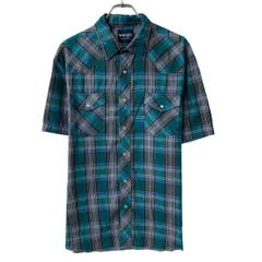 Wrangler 半袖 ウエスタンシャツ L～ グリーン マルチカラー ラングラー スナップボタン チェック柄 胸ポケット 半シャツ 夏物 a806-6826のサムネイル