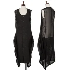 コムデギャルソンCOMME des GARCONSフロントヘリンボーンウール切替シフォンノースリーブコート チャコール黒M