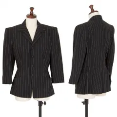 ジャンポールゴルチエ ファムJean Paul GAULTIER FEMME ウール切替ピンストライプ７分袖ジャケット 黒40のサムネイル