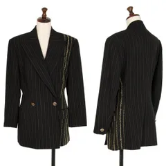 ジャンポールゴルチエ ファムJean Paul GAULTIER FEMME ウールストライプランダムステッチジャケット 黒40のサムネイル
