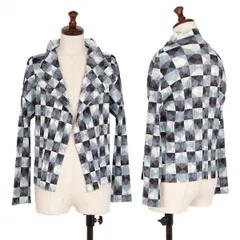 プリーツプリーズPLEATS PLEASE プリーツダイヤ柄プリントボタンレスジャケット グレー白3のサムネイル