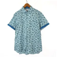 ヒロココシノ HIROKO KOSHINO オム homme collection シャツ 花柄 ワイドカラー コットン 半袖 LL ブルーグリーン ホワイトのサムネイル
