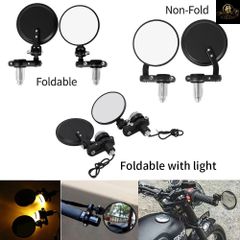 2個入り オートバイ用ミラーハンドルバー 7/8インチ 22mm リアビューハンドルバーエンドサイドミラー LEDライト付き カフェレーサー