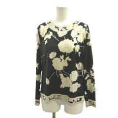 マカ99 超美品 レオナール 長袖トップス ブラック 花柄 シルク混 M