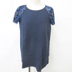 タバサ TABASA カットソー Tシャツ 半袖 丸首 レース袖 ドット柄 紺 青 ネイビー ブルーのサムネイル