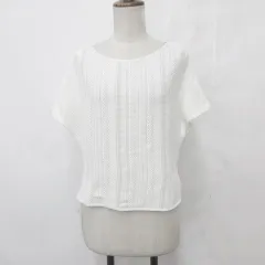 デプレ DES PRES トゥモローランド カットソー Tシャツ 半袖 丸首 透かし編み ストライプ 白 ホワイト Sのサムネイル